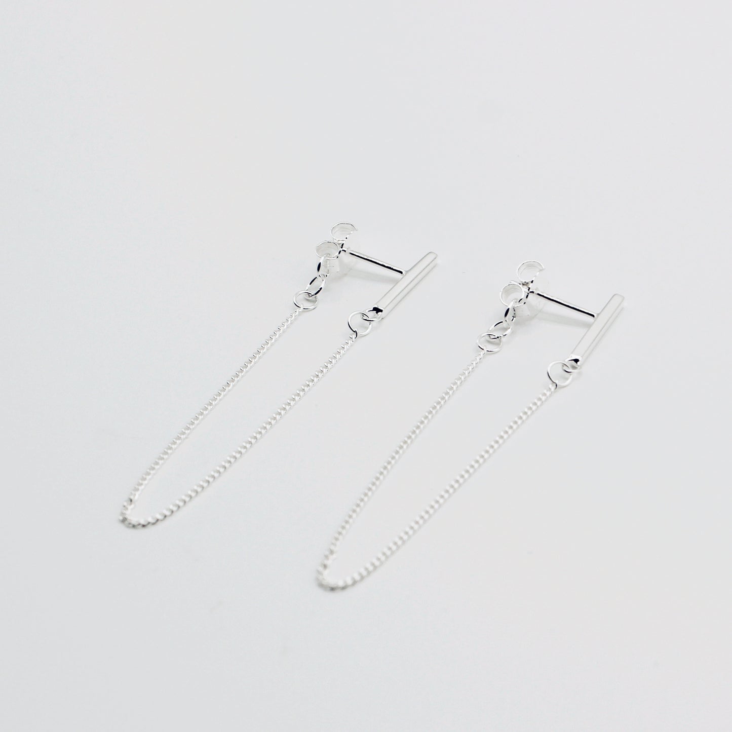 Sterling Silver Bar & Drop Chain Earrings