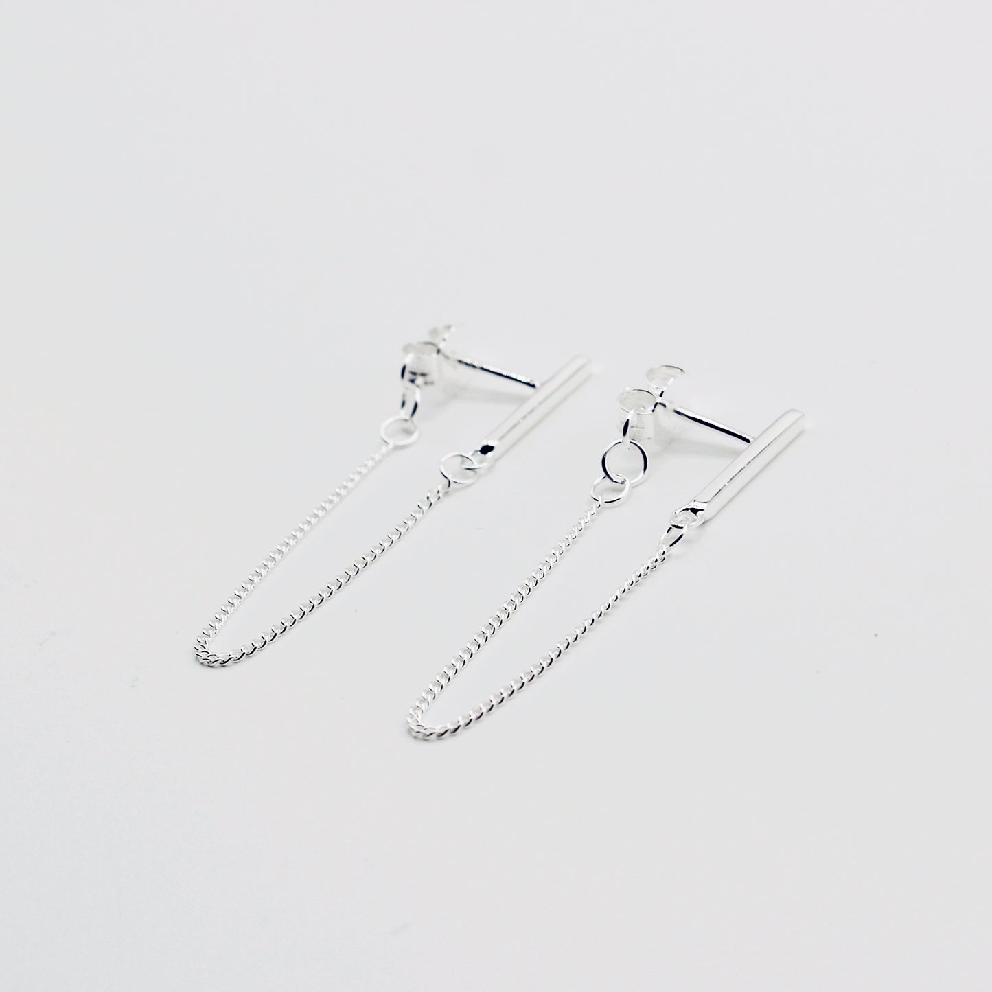 Sterling Silver Bar & Drop Chain Earrings