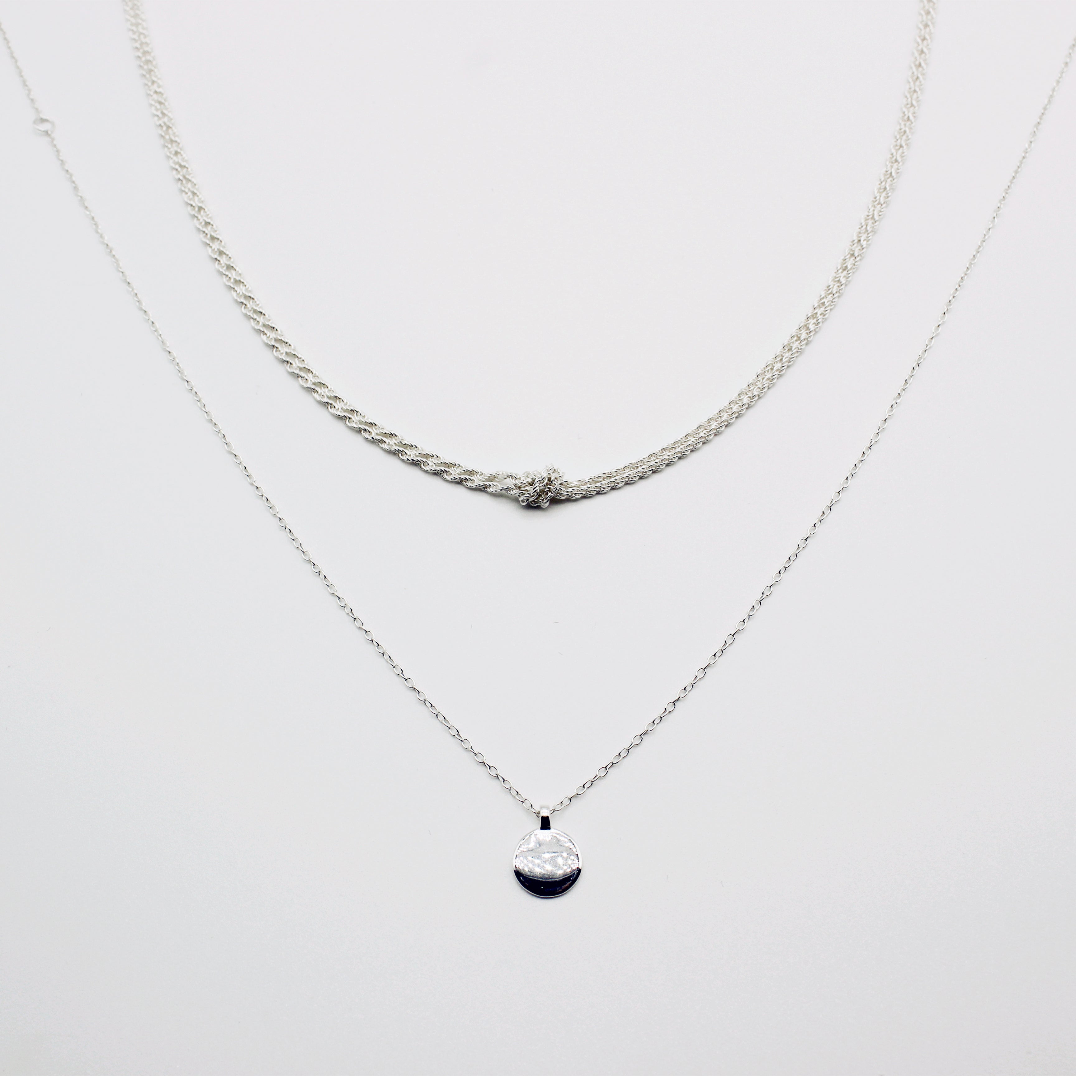 Tiny Rope Chain Sterling Silver Knotted Double Rope Chain Necklace & Tiny Disc Stackin ...