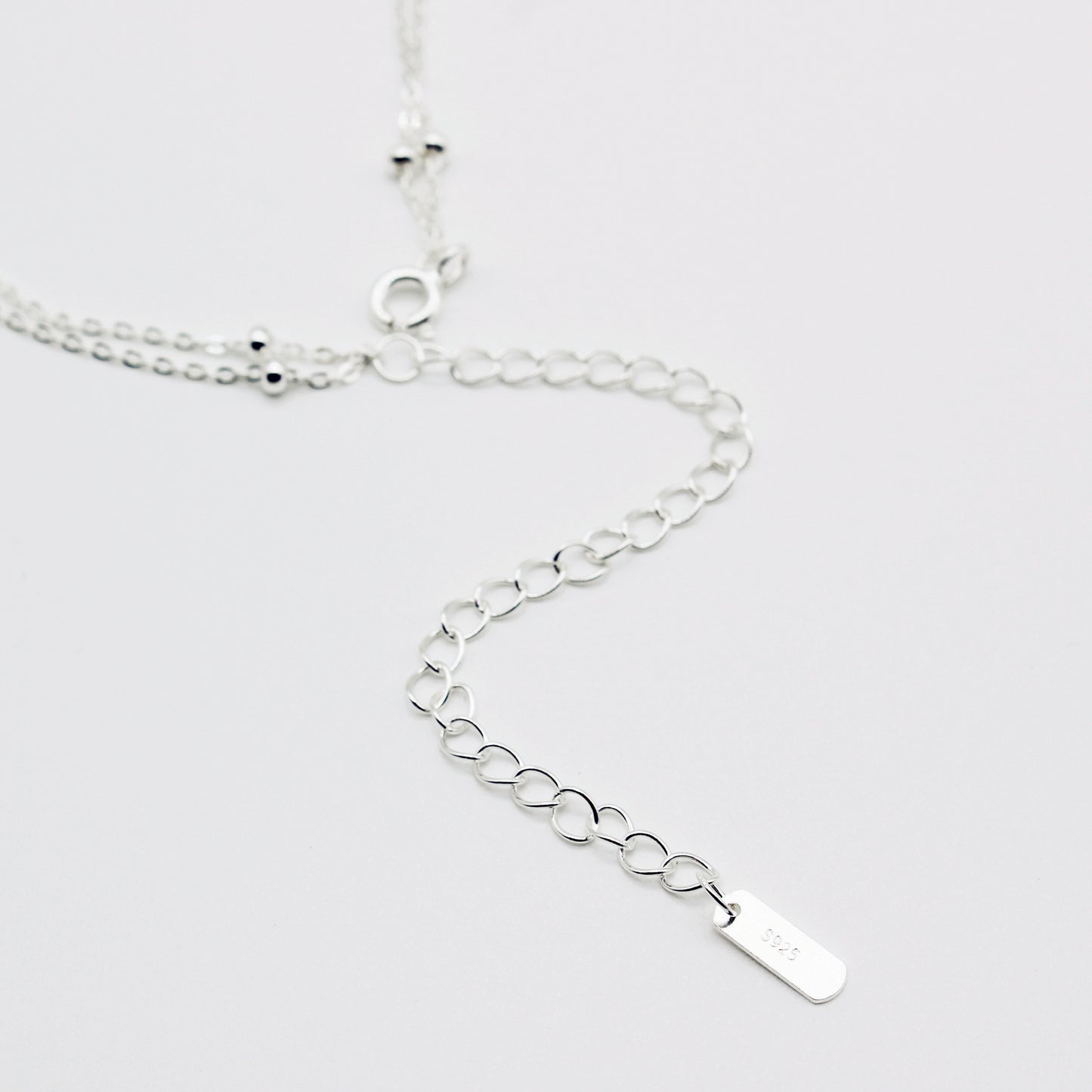 Sterling Silver Folded Double Chain Choker Necklace with Circle Pendant