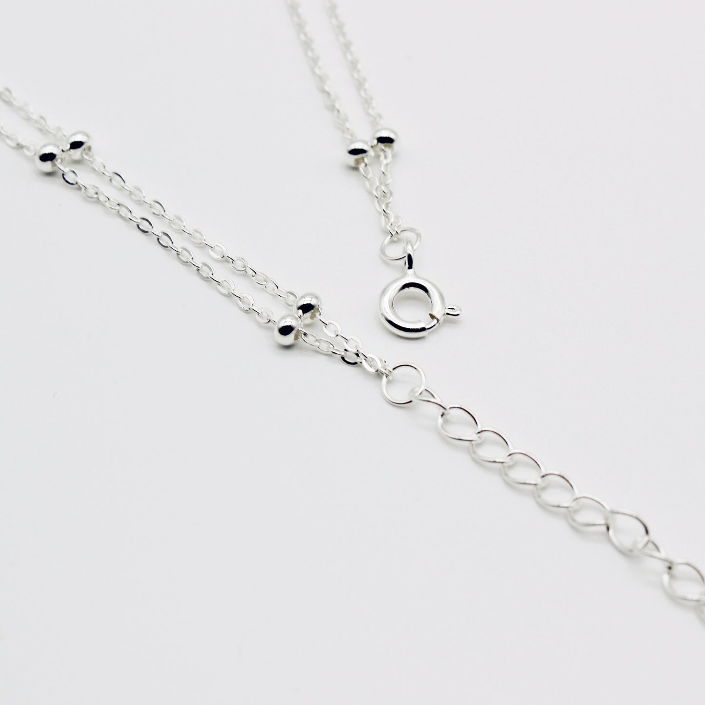 Sterling Silver Folded Double Chain Choker Necklace with Circle Pendant