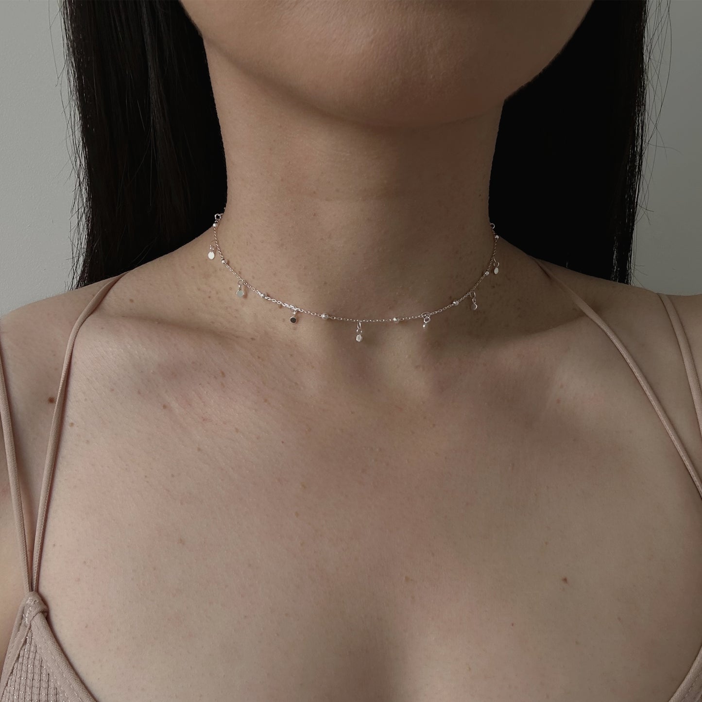 Sterling Silver Tiny Disc Choker Necklace