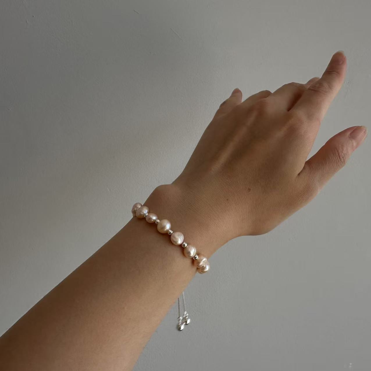 Peachy Pink Freshwater Pearl 925 Silver Slider Bracelet