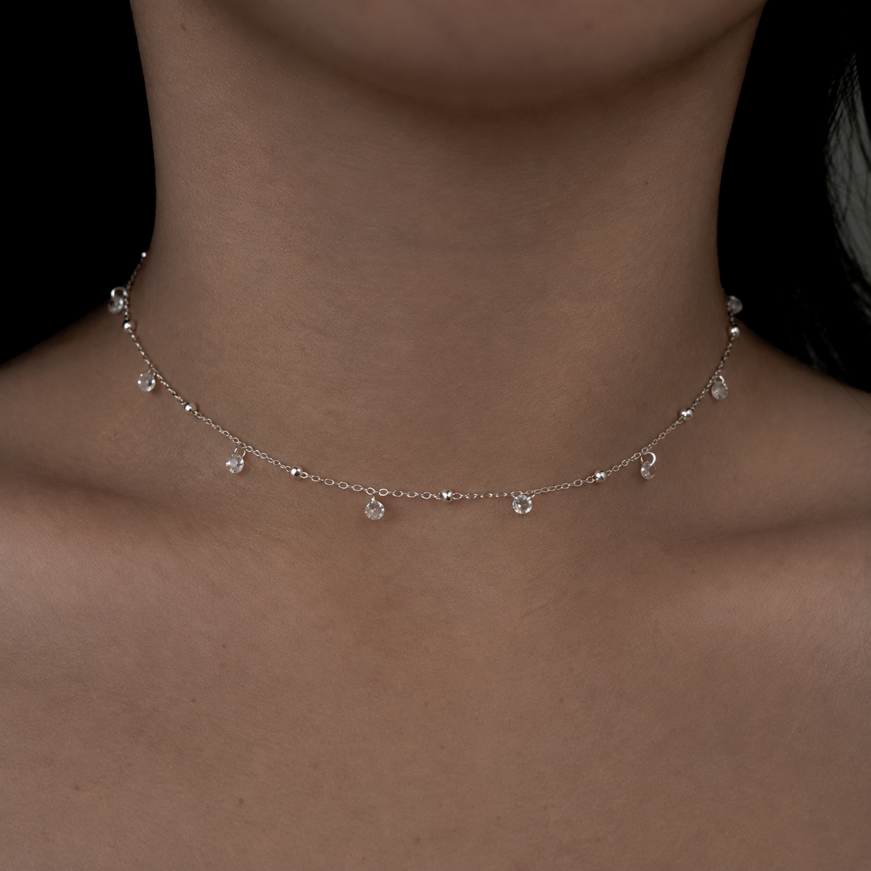 Sterling Silver Cubic Zirconia CHOKER Necklace