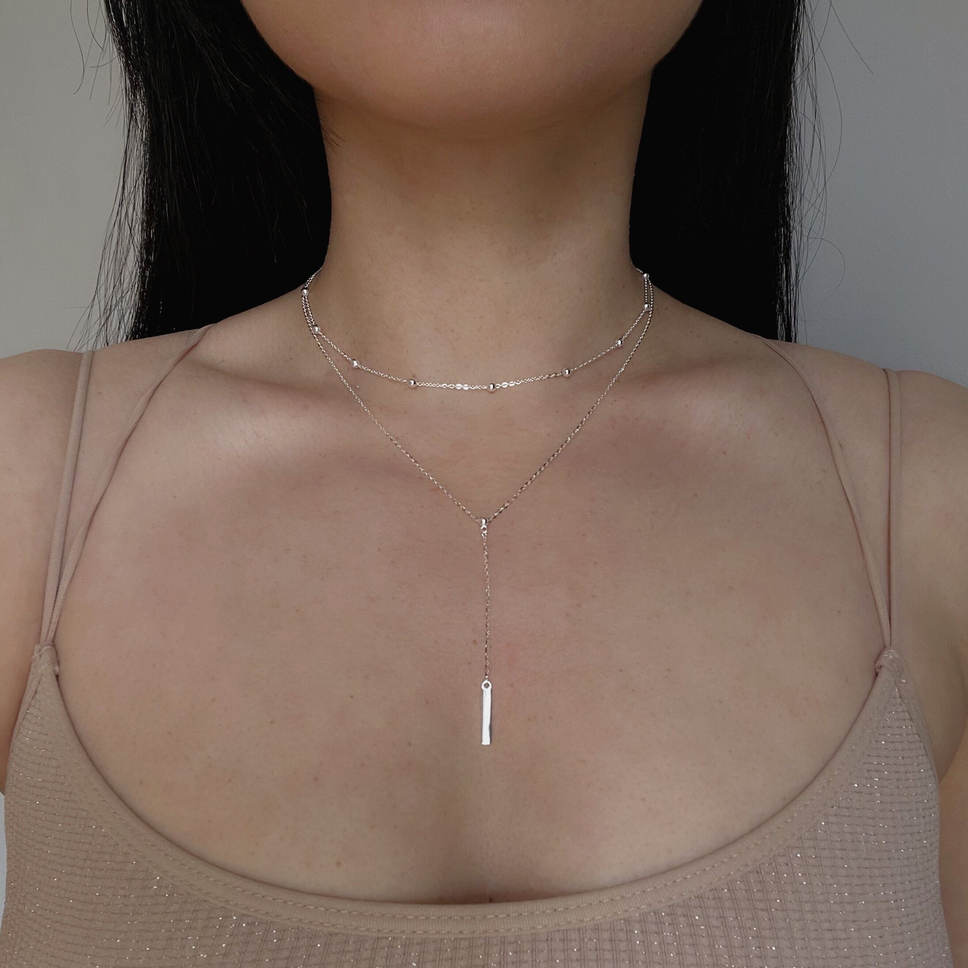 Sterling Silver Stacking Double Chain Lariat Necklace