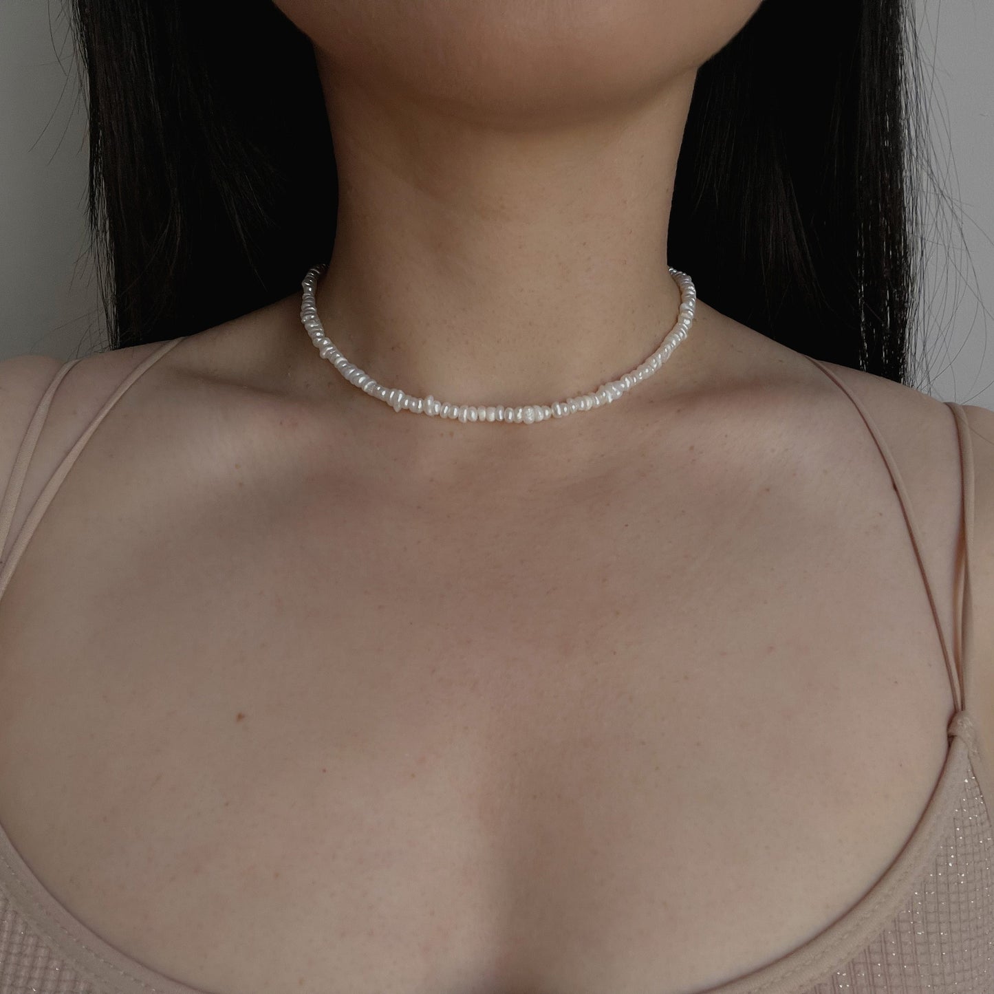 Sterling Silver Tiny Fresh Water Pearl Choker Necklace