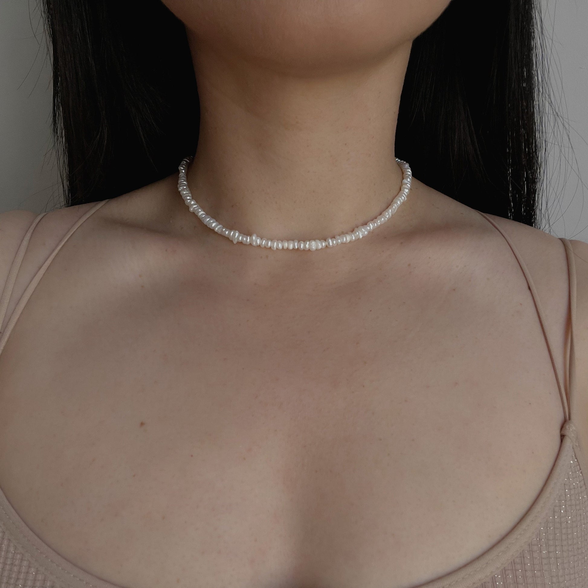 Sterling Silver Tiny Fresh Water Pearl Choker Necklace