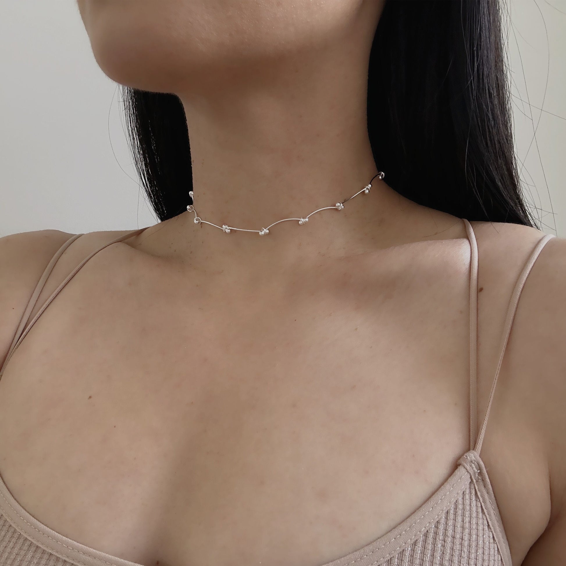 Sterling Silver Linked Skinny Bar Choker Necklace